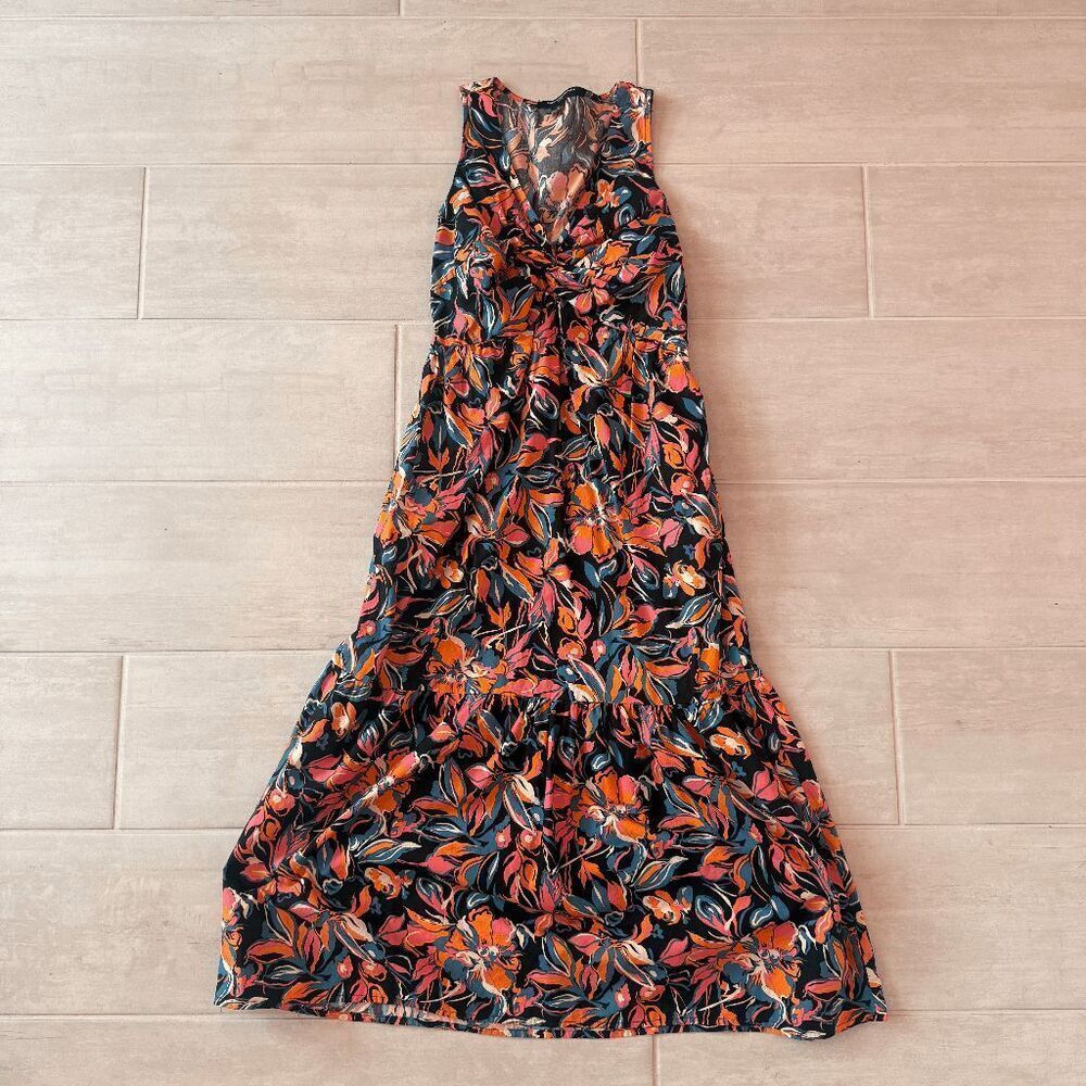 French Connection Twist Front Maxi Dress Bright Floral XS 100% Cotton Multicolor